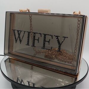 Wifey Transparent Clutch Bag - Black and Gold